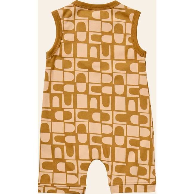 Printed Henley Romper, Orange - Rompers - 4