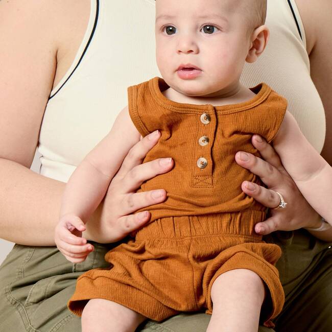 Henley Tank Onesie, Orange - Onesies - 2