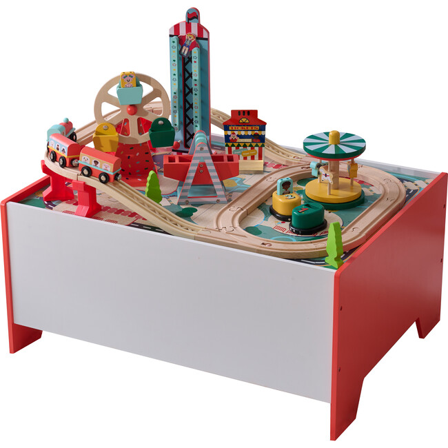 Teamson Kids Florida Amusement Park Wooden Activity Table with 6 Mini-Games
