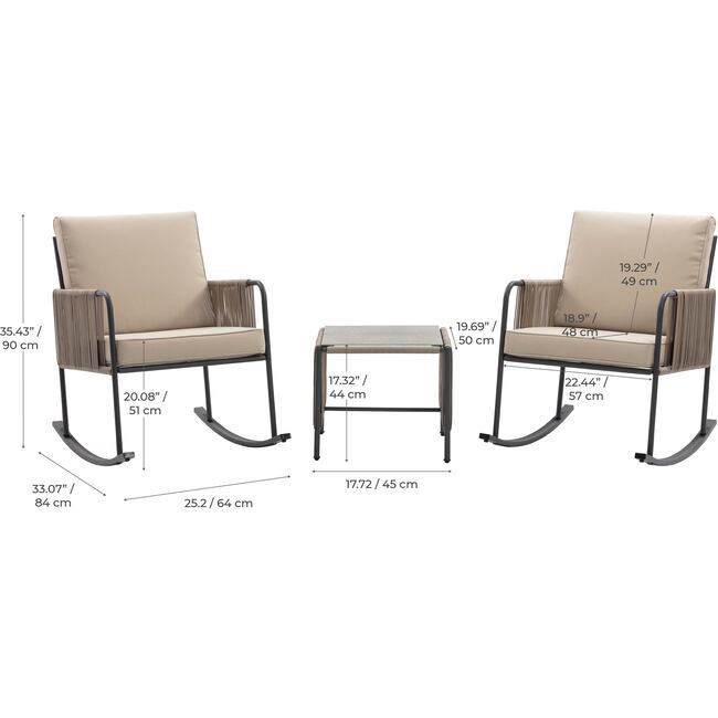 Teamson Home Steel Frame Rocking Chair Conversation Set with Rope Accent Outdoor Furniture - Outdoor Home - 3