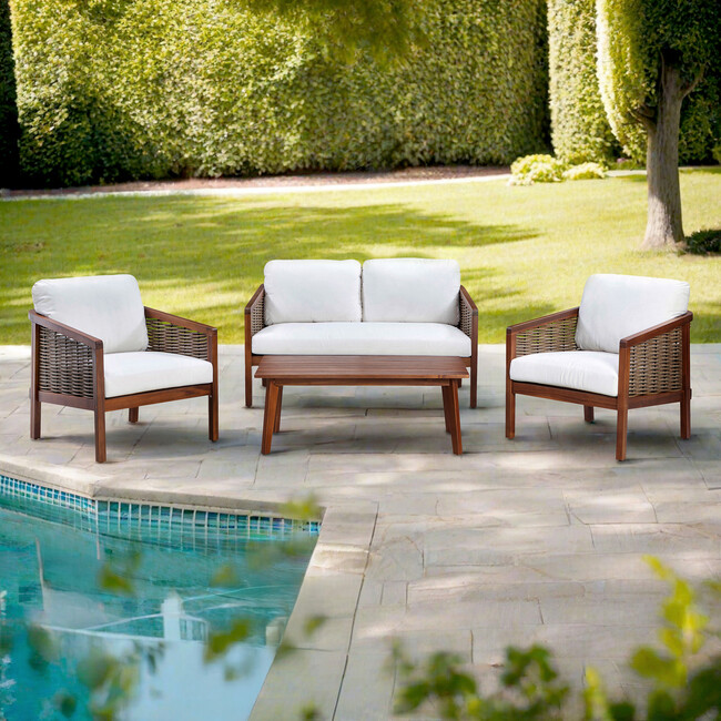 Teamson Home Outdoor Conversation Set with Cushion & Acacia Wood Frame - Outdoor Home - 2