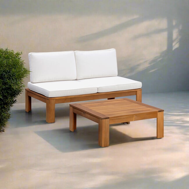 Teamson Home Acacia Modular Outdoor Sofa Set with Convertible Chaise Lounge, Natural Finish