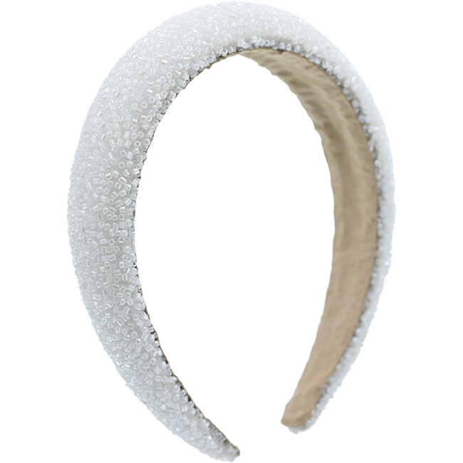 Multicolored Wide Beaded Headband, White