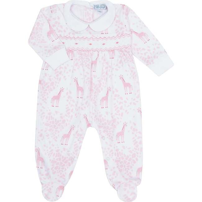 Pink Giraffe Print Smocked Footie