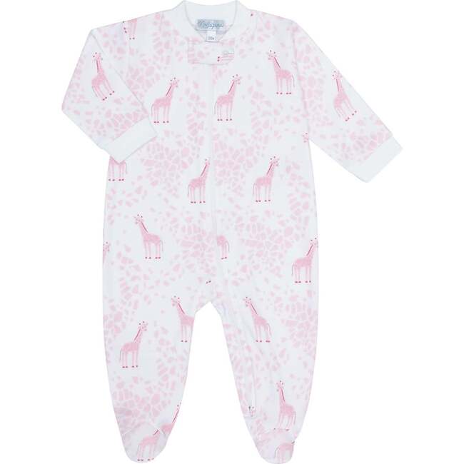 Pink Giraffe Print Zipper Footie