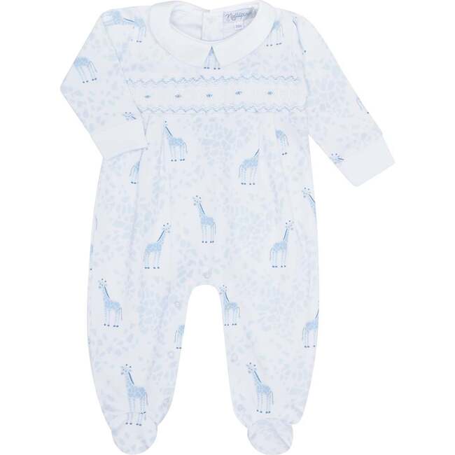 Blue Giraffe Print Smocked Footie
