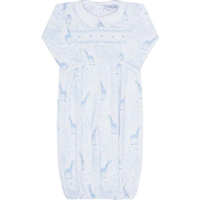 Blue Giraffe Print Smocked Gown