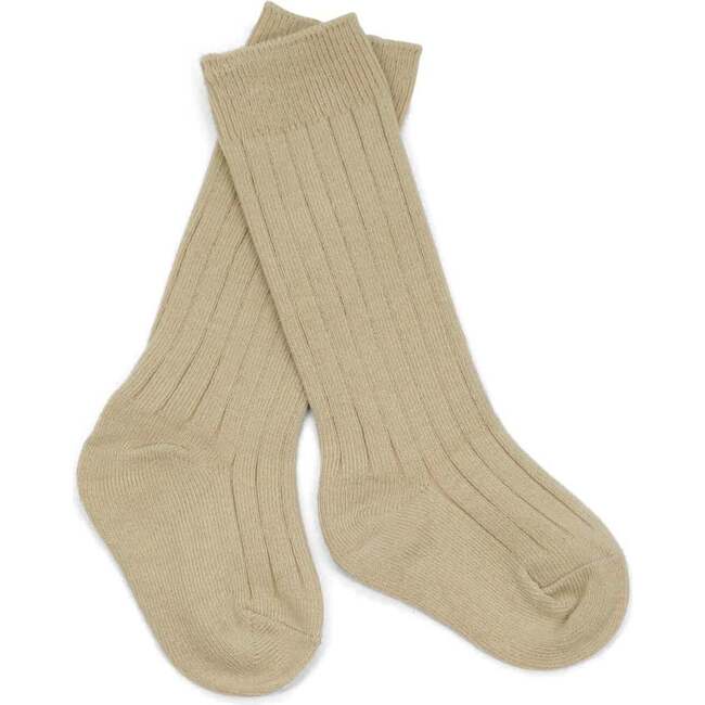 Ribbed Knee High Socks, Latte