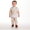 Infant  4-Piece Short Sleeve White Buttondown Shirt, Bowtie, Vest & Pant Set, Stone - Mixed Apparel Set - 2