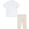 Infant  4-Piece Short Sleeve White Buttondown Shirt, Bowtie, Vest & Pant Set, Stone - Mixed Apparel Set - 4