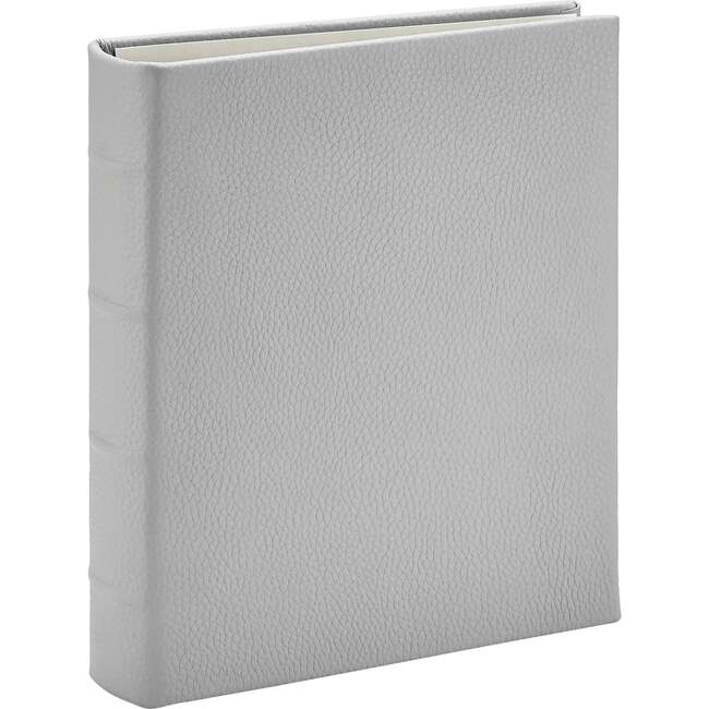 Medium Clear Pocket Pebble Grain Leather Photo Album, Light Gray