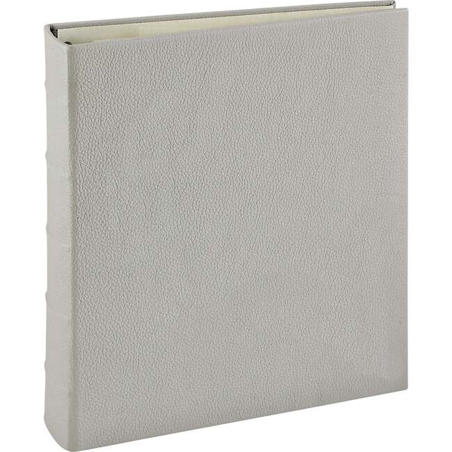 Large Clear Pocket Pebble Grain Leather Photo Album, Light Gray