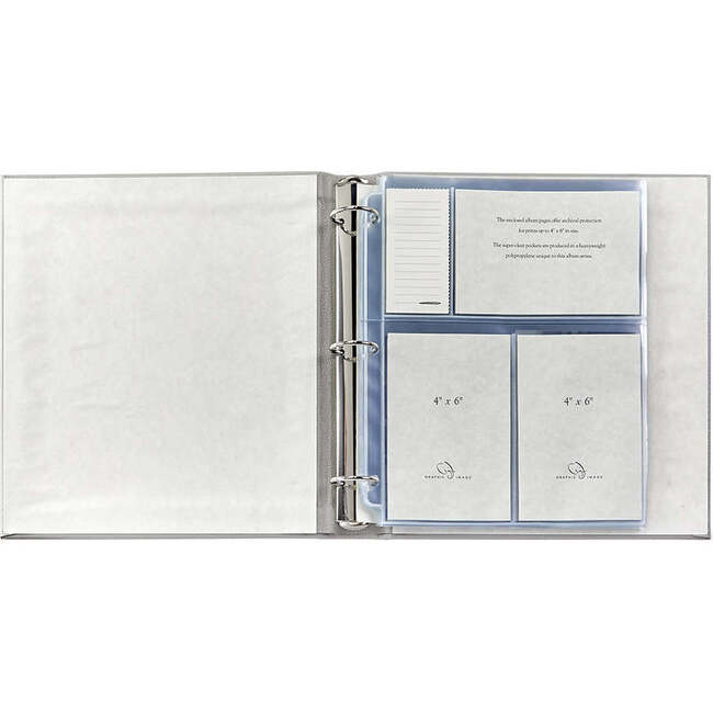 Large Clear Pocket Pebble Grain Leather Photo Album, Light Gray - Frames - 2