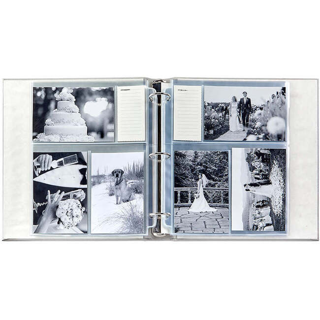 Large Clear Pocket Pebble Grain Leather Photo Album, Light Gray - Frames - 3