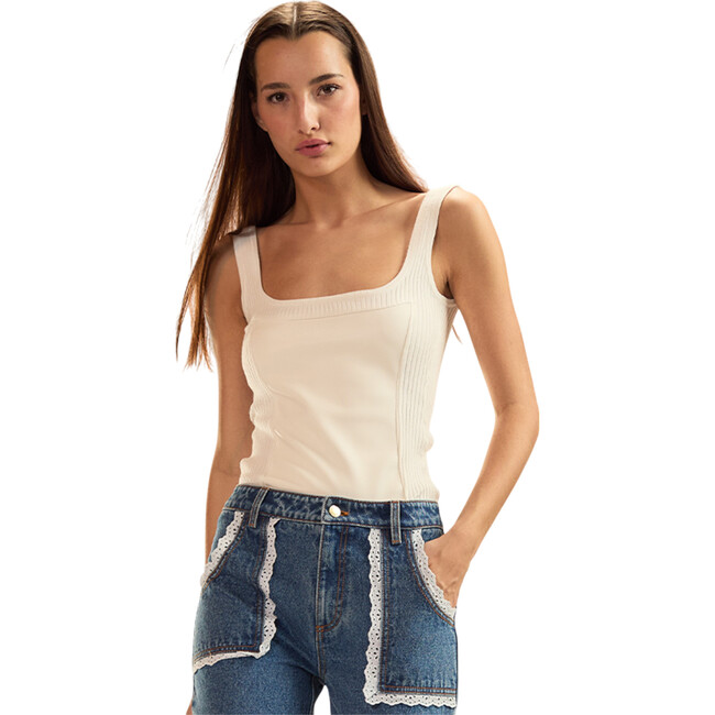 Tribeca Vegan Leather Combo Top, White