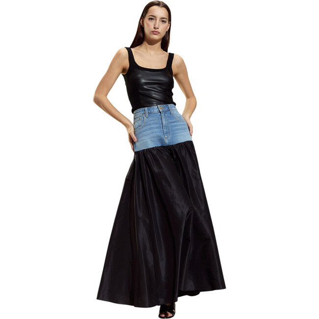 Tribeca Vegan Leather Combo Top, Black