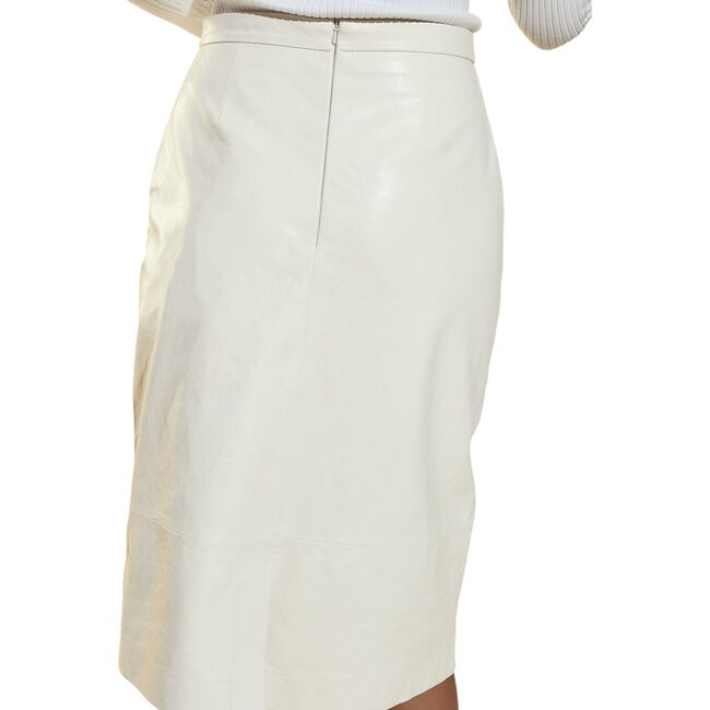 The London Leather Midi Skirt, Off White