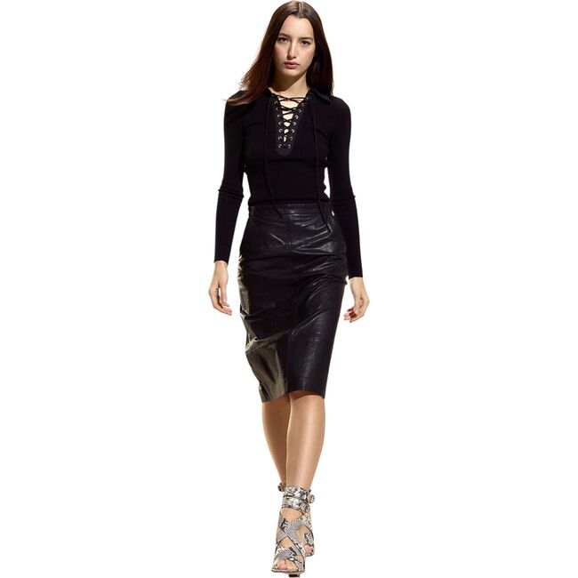 The London Leather Midi Skirt, Black