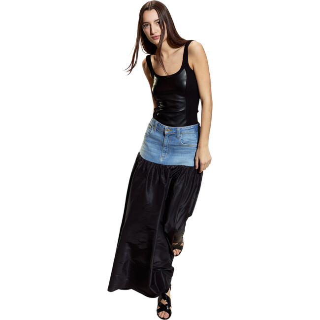 Tribeca Vegan Leather Combo Top, Black - Shirts - 3