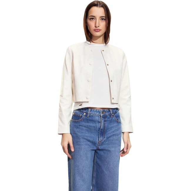 The London Leather Cropped Jacket, Off White