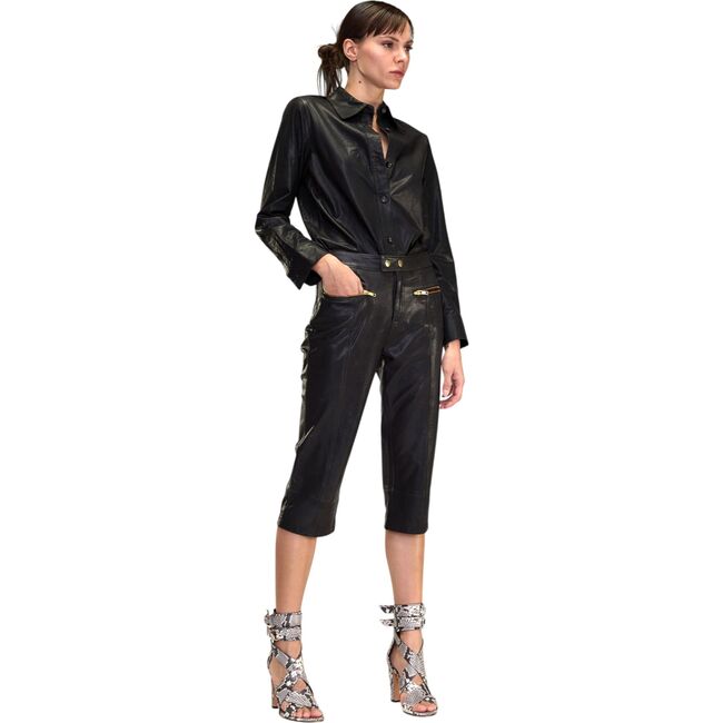 The London Leather Button Up Shirt, Black - Button Downs - 3
