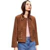 Studded Suede Cropped Jacket, Brown - Jackets - 3
