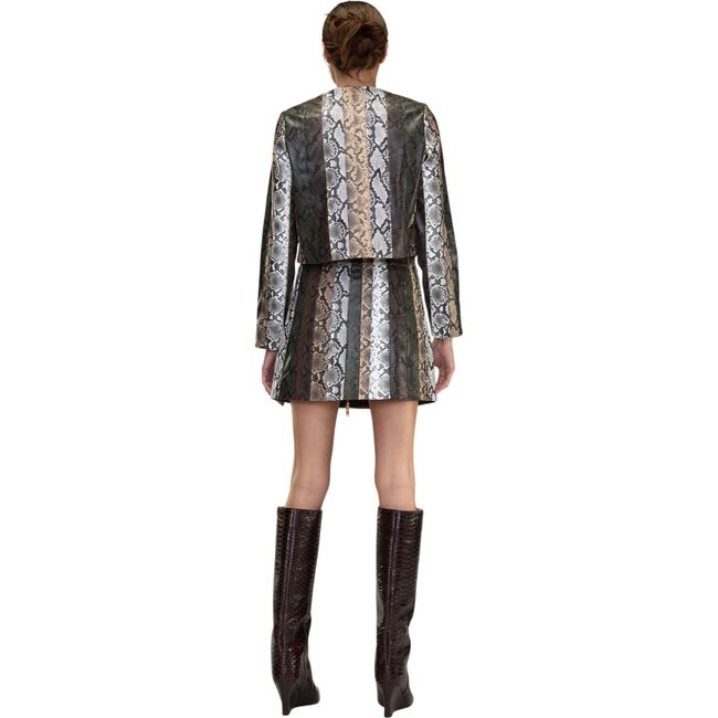 Snake-Embossed Vegan Leather Skirt, Multi