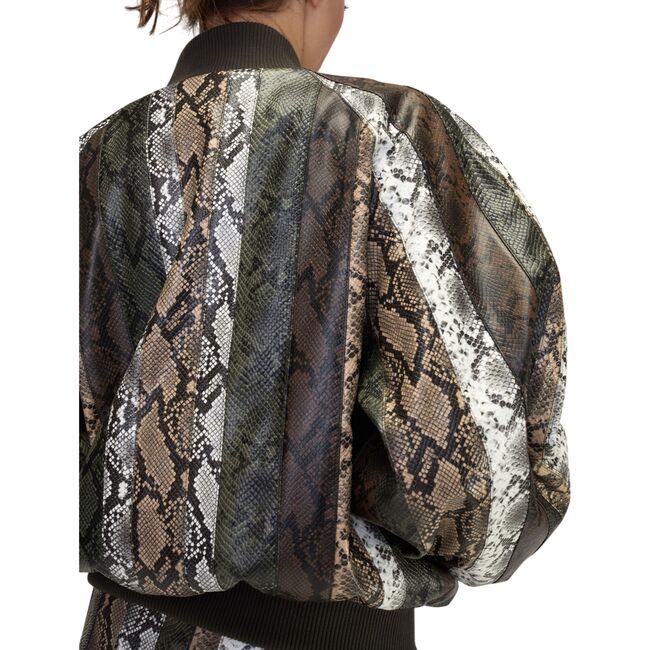 Snake-Embossed Vegan Leather Bomber Jacket, Multi
