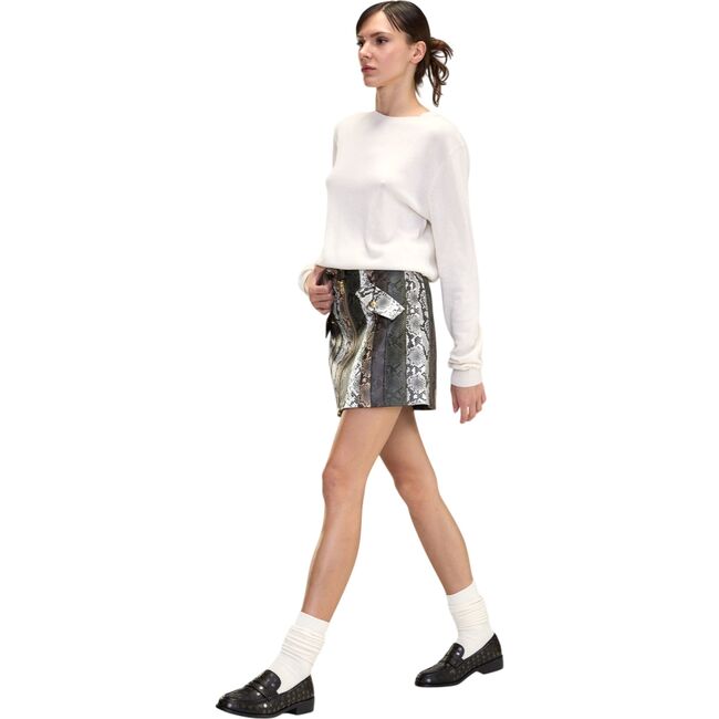 Snake-Embossed Vegan Leather Skirt, Multi - Skirts - 3