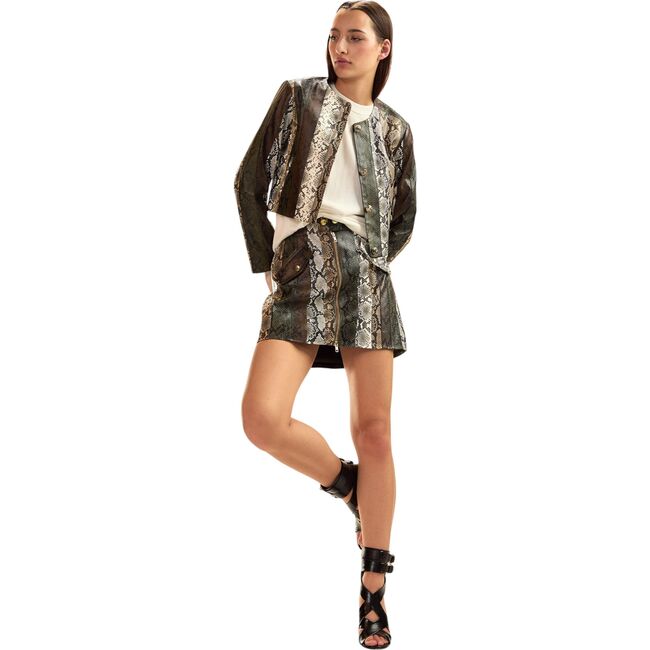 Snake-Embossed Vegan Leather Cropped Jacket, Multi - Jackets - 3