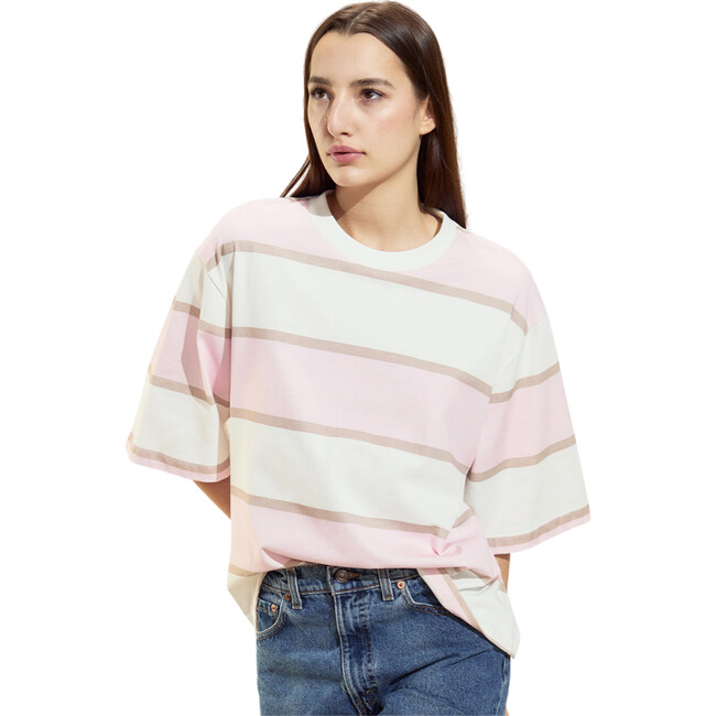 Malibu Striped Tee, Pink/White