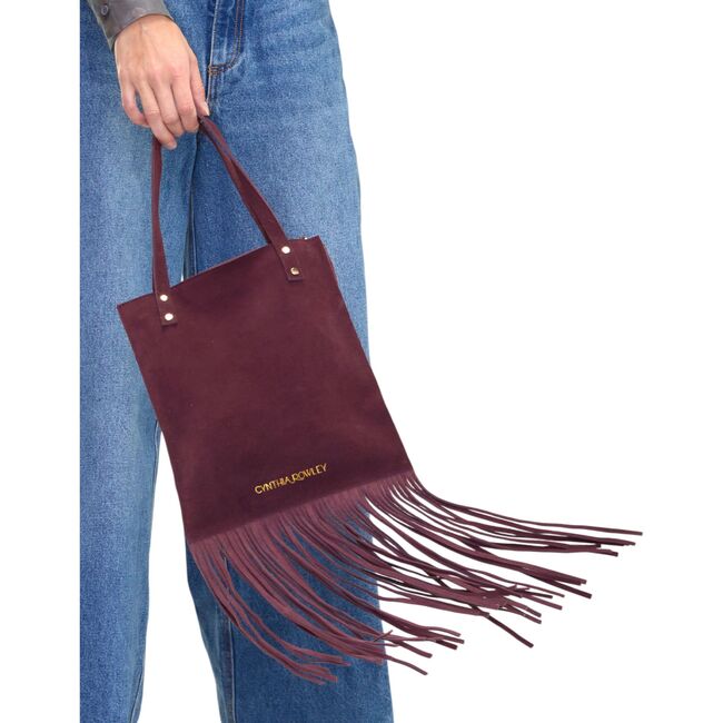 Felicity Fringe Suede Tote, Burgundy - Bags - 2