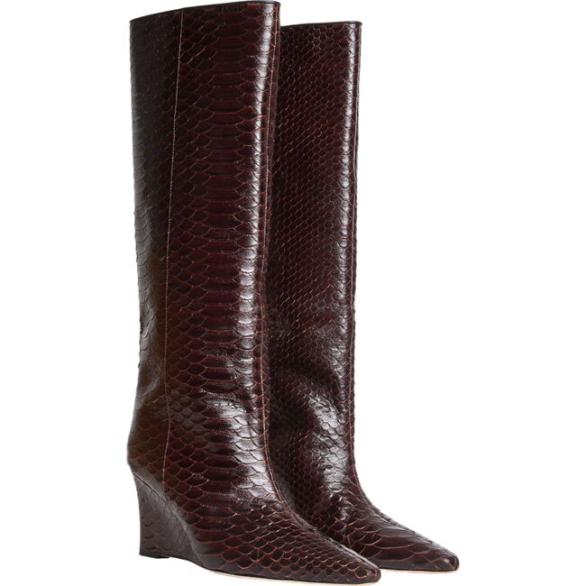 Embossed Leather Wedge Boot, Brown