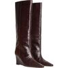 Embossed Leather Wedge Boot, Brown - Boots - 1 - thumbnail
