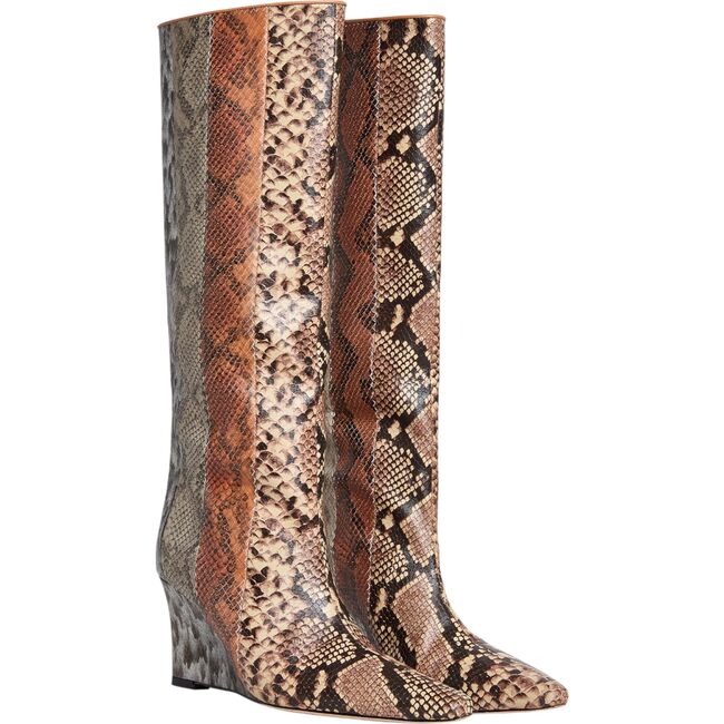Embossed Leather Wedge Boot, Multi
