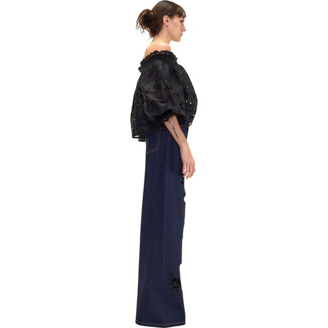 Embroidered Wide-leg Jean, Navy Black - Jeans - 2