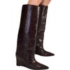 Embossed Leather Wedge Boot, Brown - Boots - 2