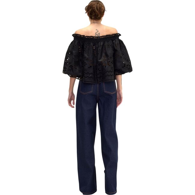 Embroidered Wide-leg Jean, Navy Black - Jeans - 3