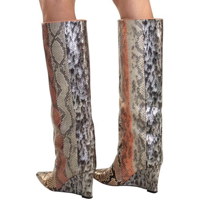 Embossed Leather Wedge Boot, Multi - Boots - 2