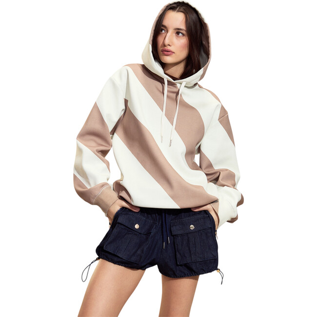 Drew Striped Hoodie, Camel White