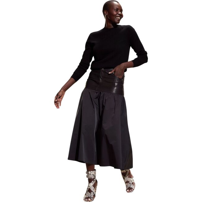 Downtown Leather Nylon Skirt, Black