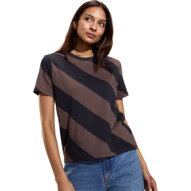 Diagonal Stripe Tee, Black/Brown