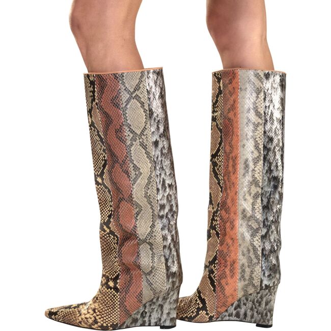 Embossed Leather Wedge Boot, Multi - Boots - 3