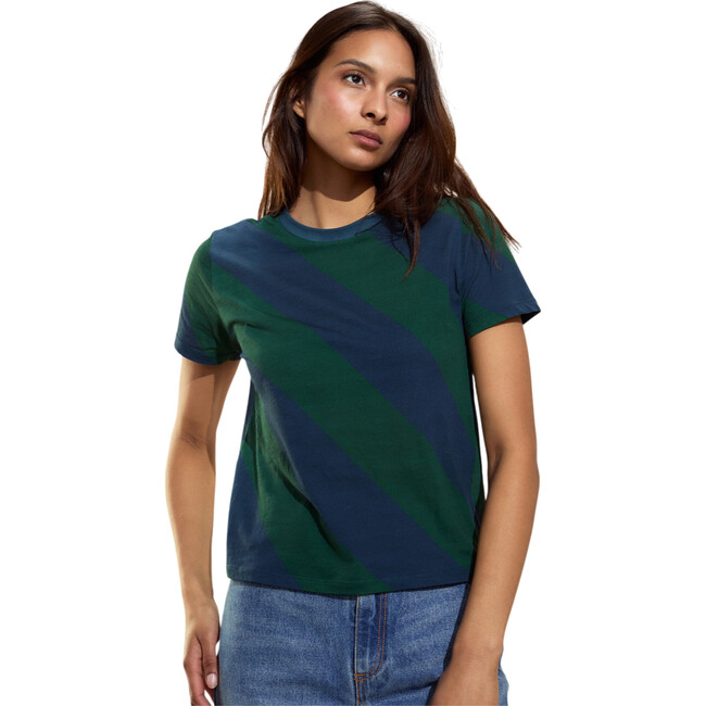 Diagonal Stripe Tee, Green/Navy