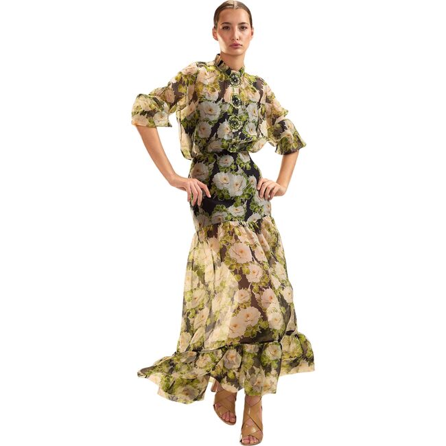 Cornelia Silk Skirt, Black Floral