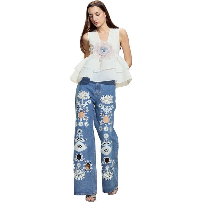 Daphne Organza Top, White Multi