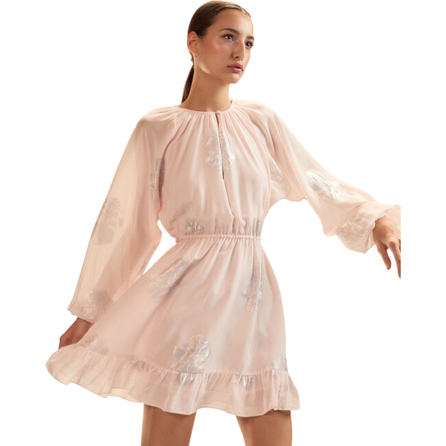 Silk Lurex Dolman Sleeve Mini Dress, Pink