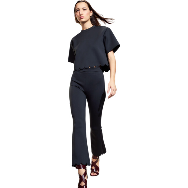 Scallop Bonded Cropped Pants, Black