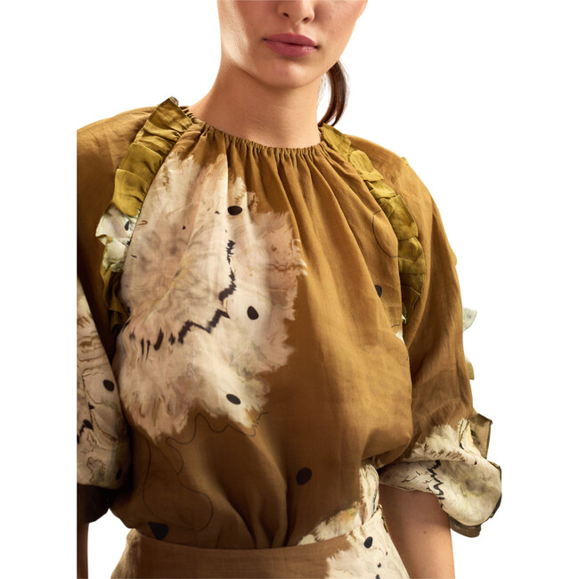 Ramie Ruffle Blouse, Golden Floral