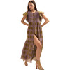 Ramie Midi Pintuck Kaftan, Amber Green/Lavender - Dresses - 1 - thumbnail
